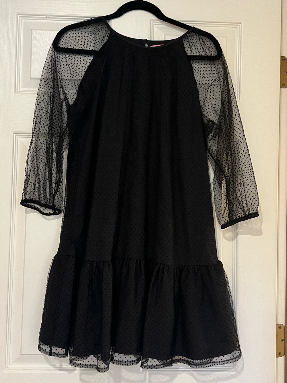 Black Mini Dress with Sheer Dot Sleeves